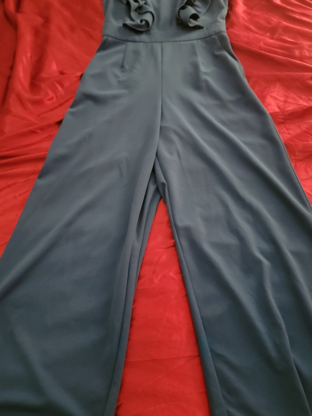 New York & Co Wide-Leg Navy Jumpsuit with Ruffle Detail